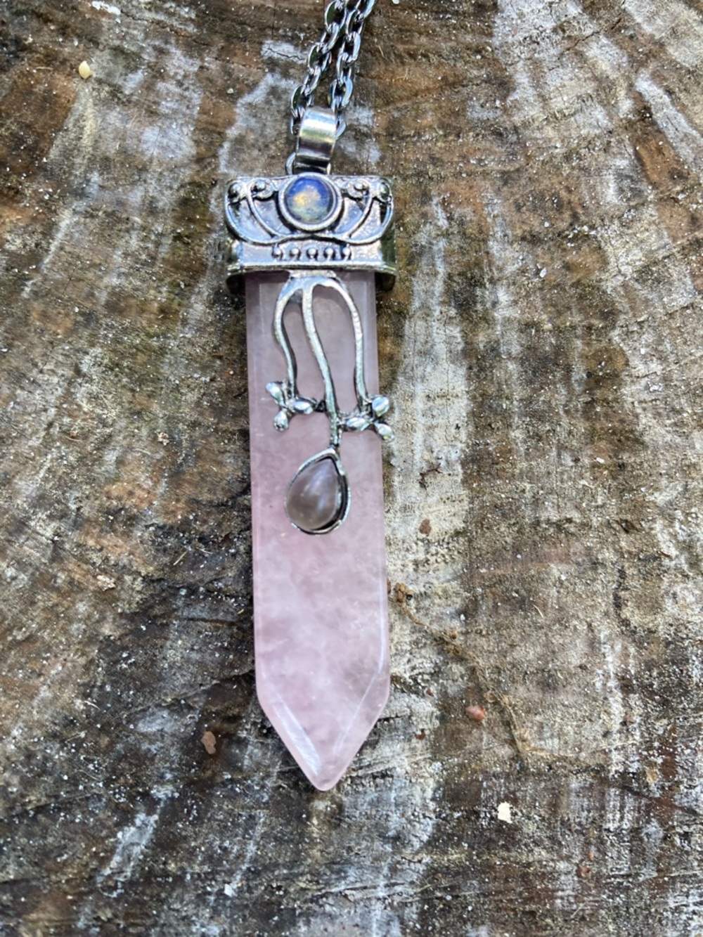 Rose Quartz Point Pendant Necklace - Goddess Protection Amulet